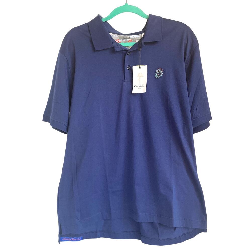 Robert Graham Stone Trail Golf Polo Shirt Navy Blue Classic Fit Mens XL